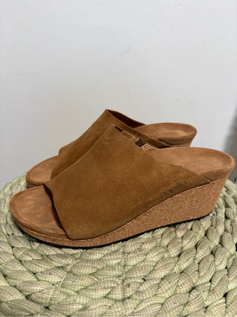 NEW BIRKENSTOCK Papillio Namica Tea Brown Suede Cork Wedge Slide Sandals - Picture 3 of 9